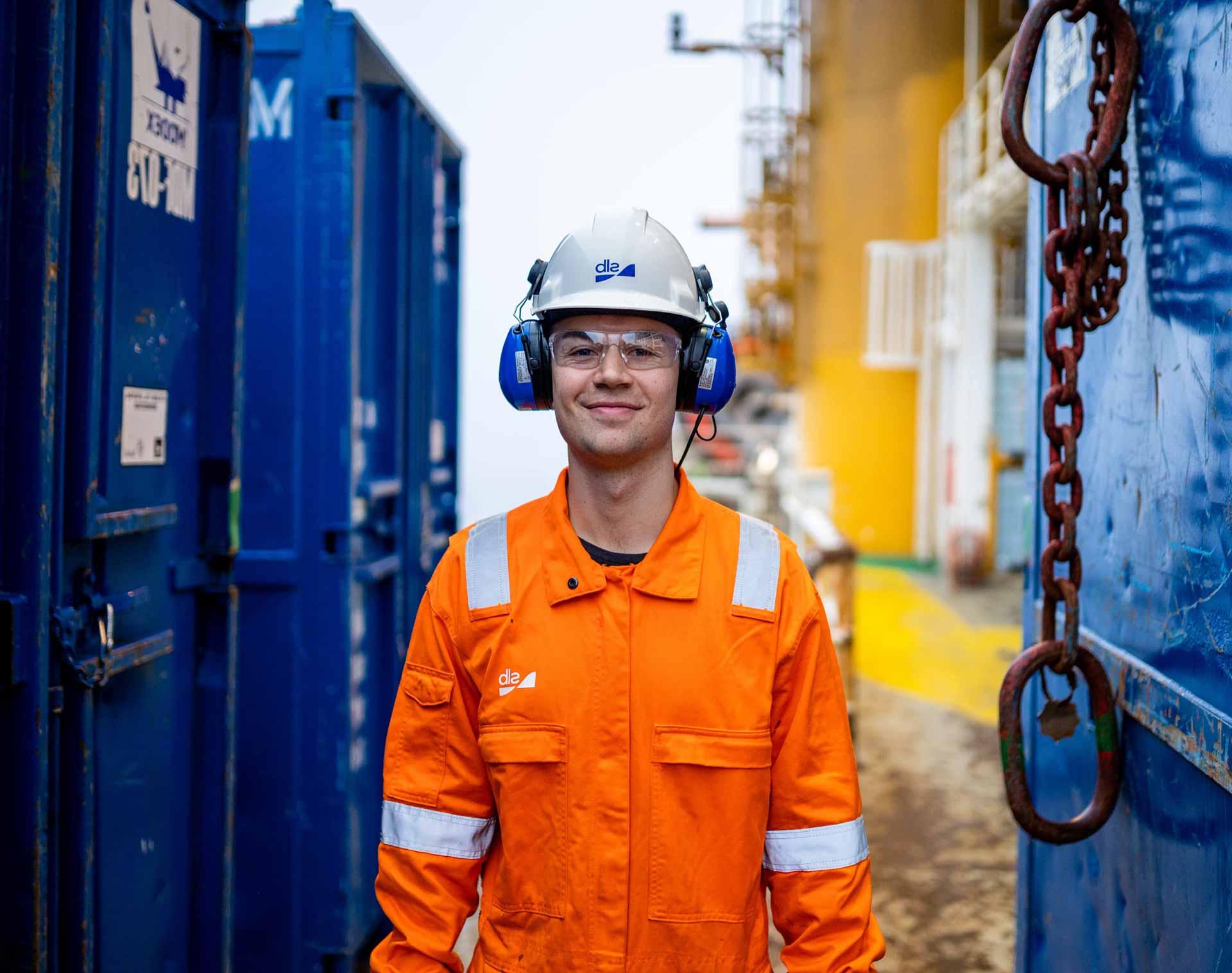 Offshore operator wearing safety gear